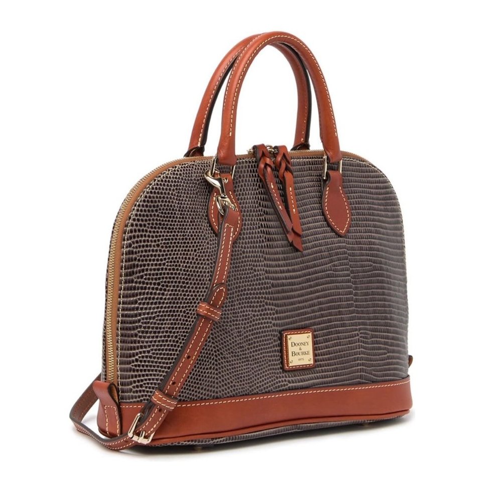 SOLD Dooney & Bourke Womens Grey Leather Lizard Embossed Zip Zip Satchel Handbag - Picture 13 of 14